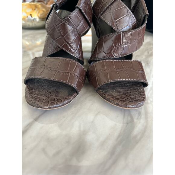 Tory Burch Brown Croc Embossed Wedge Chunky Strap Sandal - Picture 4 of 8